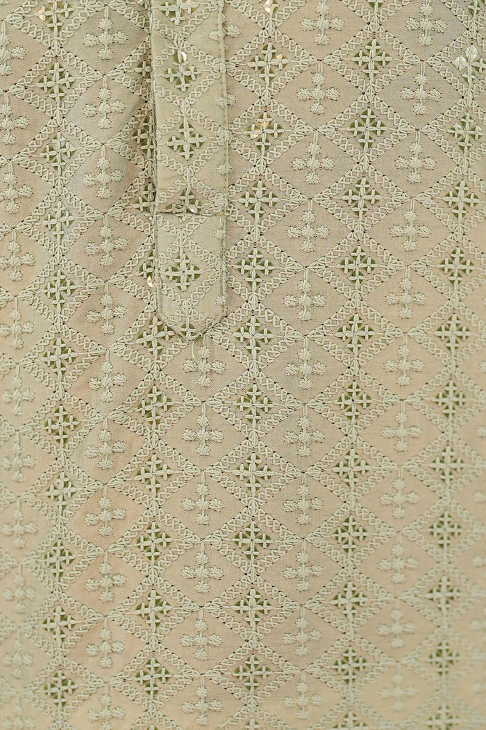 Pastel Green Embroidered Long Festive Kurta