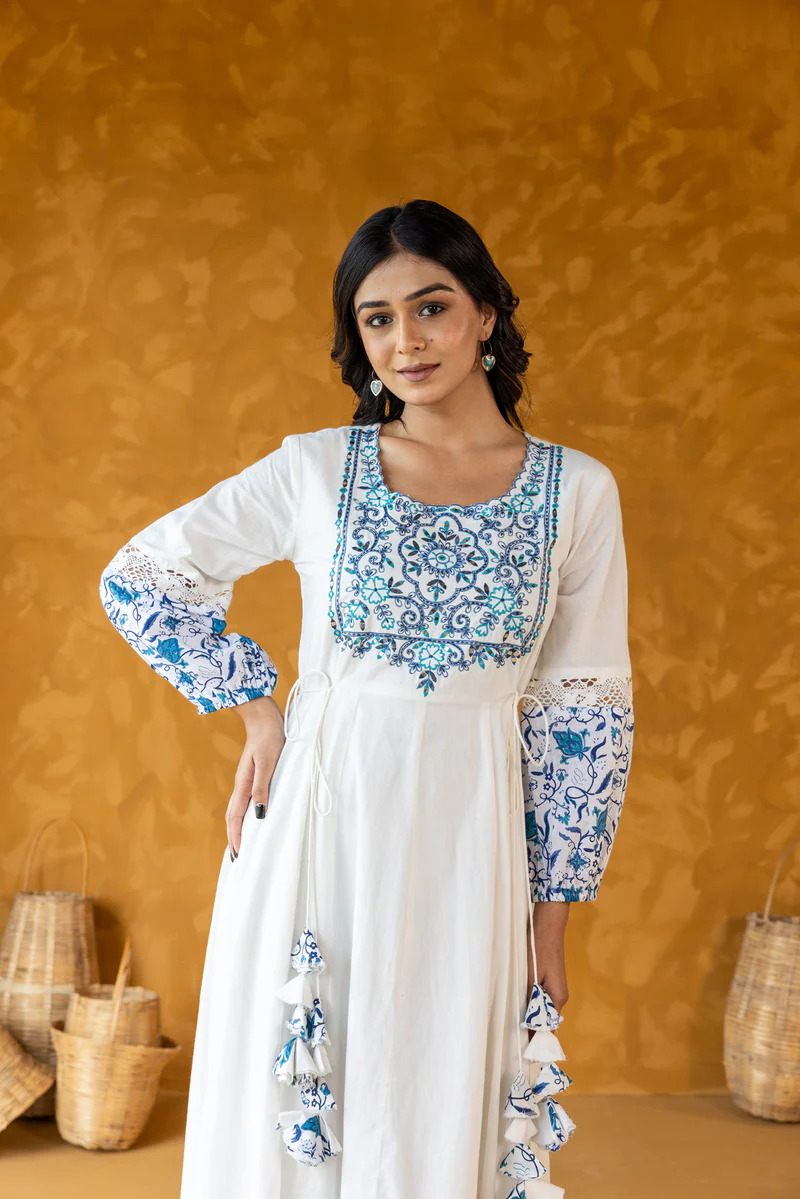 Azure Embroidered Long Dress
