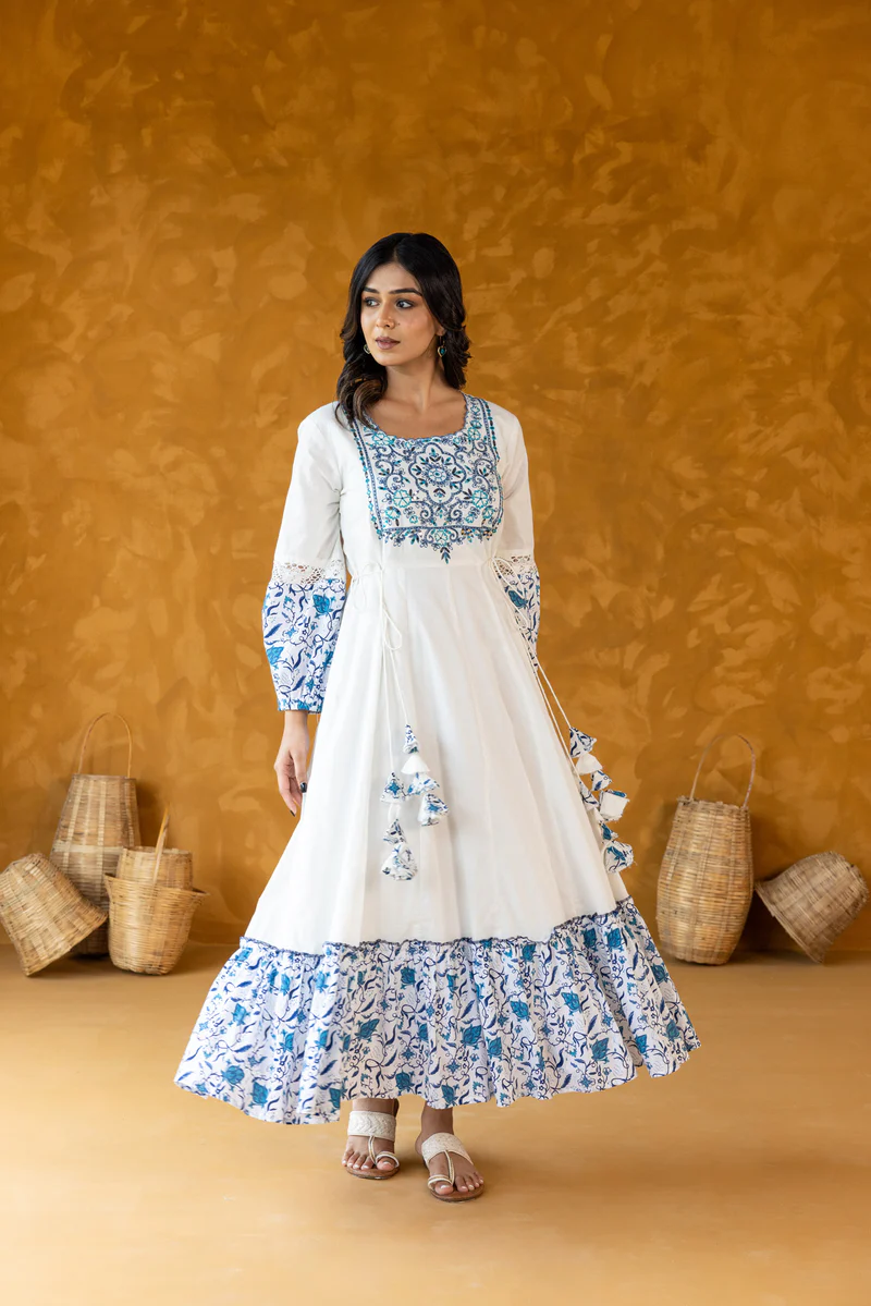 Azure Embroidered Long Dress
