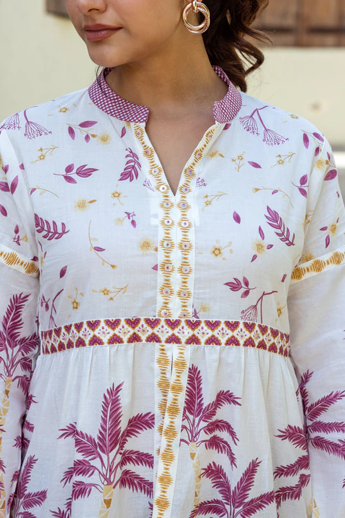 Pink Tropical Print Cotton Top
